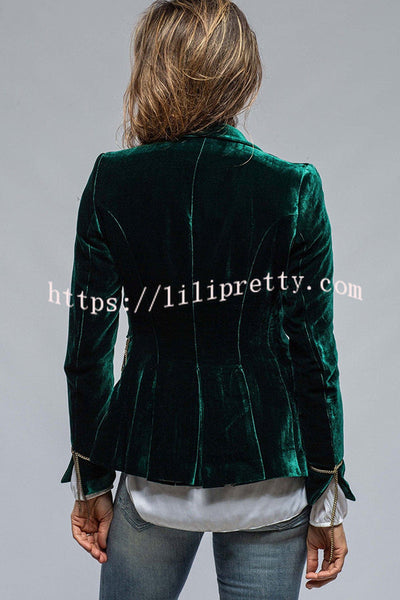 Vintage Gold Velvet Long Sleeve Pocket Blazer