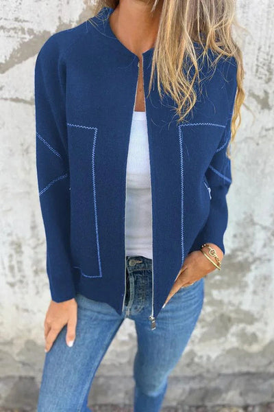 Solid Color Casual Long Sleeve Zippered Loose Pocket Jacket