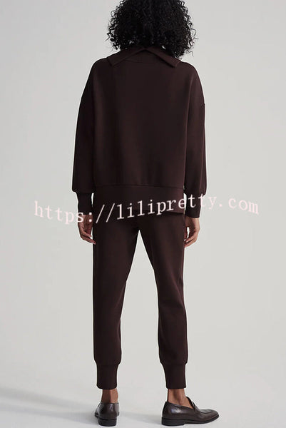 Afternoon Tea Time Turtleneck Side Zipper Sweatshirt and Elastic Waist Pocketed Loose Jogger Set