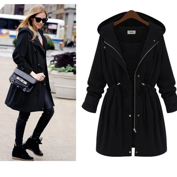 Slim Waist Hooded Coat Casual Outwear-Corachic