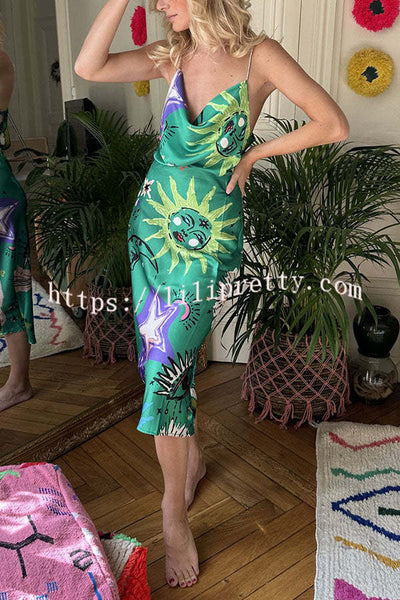 Space Green Satin  Midi Dress