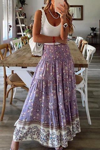 Floral Print Elastic Maxi Skirts - girlyrose.com