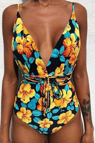 V NECK Tied One-piece Swimsuit - girlyrose.com