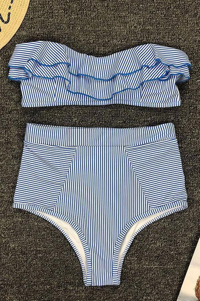 Stripe Ruffles Bikini Set - girlyrose.com