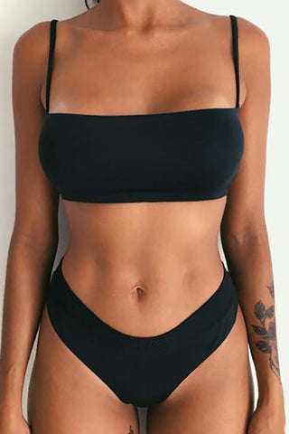 Simple Solid High Waist Bikini Set - girlyrose.com