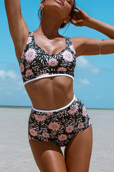 Floral Print High Waist Bikini - girlyrose.com