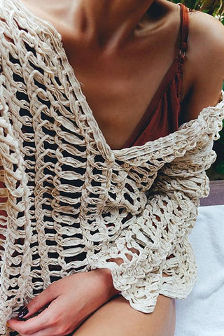 Knit Hollow V Neck Cover Up - girlyrose.com