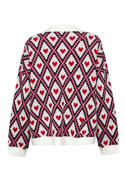 Heart Print Button Cardigan - girlyrose.com