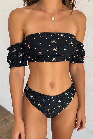 Floral Print Strapless Bikini Set - girlyrose.com