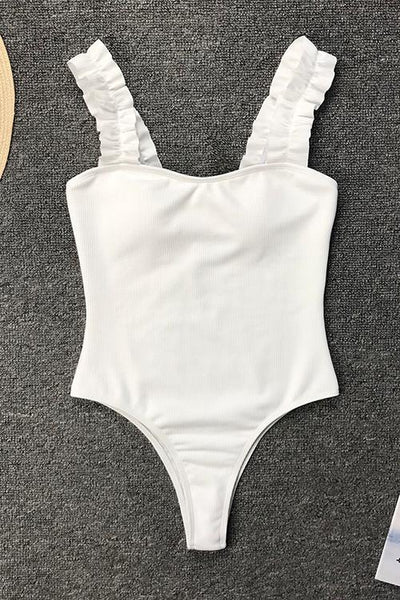 Solid Ruffles One Piece Swimwear - girlyrose.com