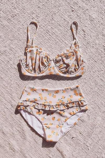 Orange Print High Waist Bikini Set