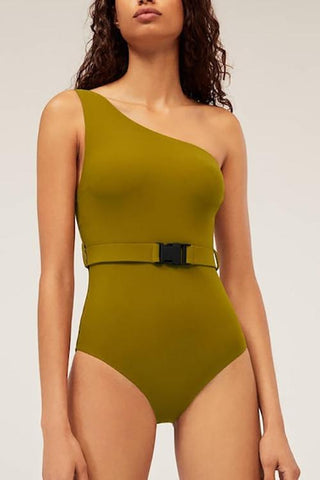 Solid One Shoulder Swimwear - girlyrose.com