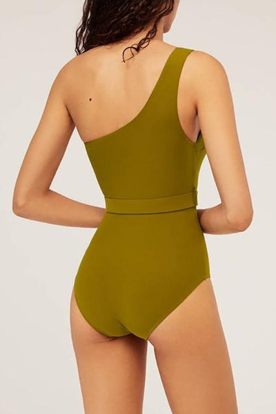 Solid One Shoulder Swimwear - girlyrose.com