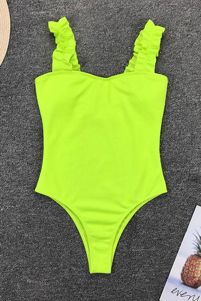 Solid Ruffles One Piece Swimwear - girlyrose.com