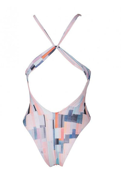 Print Deep V Neck Backless One Piece Swimwear - girlyrose.com