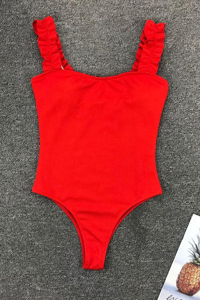 Solid Ruffles One Piece Swimwear - girlyrose.com