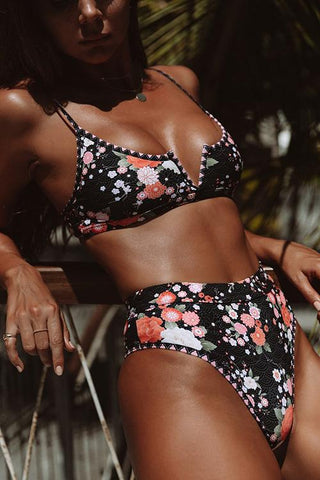 Floral Print V Bkini Set - girlyrose.com