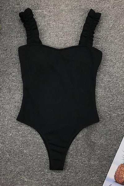 Solid Ruffles One Piece Swimwear - girlyrose.com