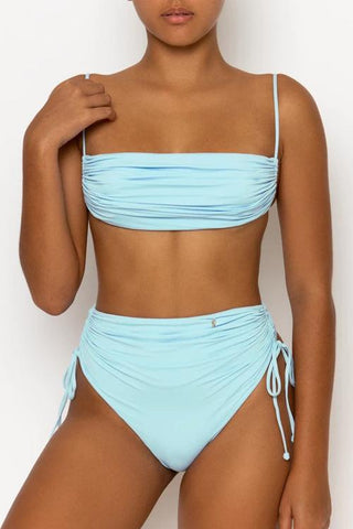 Solid Drawstring High Waist Bikini Set - girlyrose.com