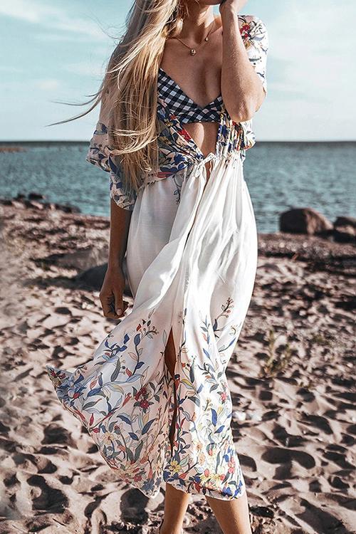 Floral Print V Neck Cover Up