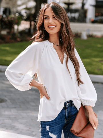 MARLENA BALLOON SLEEVE TOP - WHITE