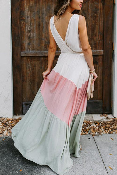 Color Block Sleeveless Maxi Dress - girlyrose.com