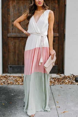 Color Block Sleeveless Maxi Dress - girlyrose.com