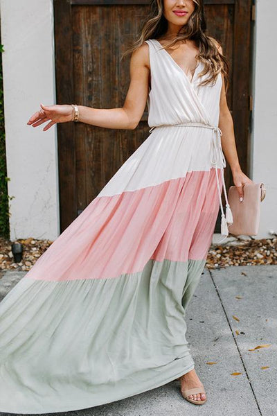 Color Block Sleeveless Maxi Dress - girlyrose.com