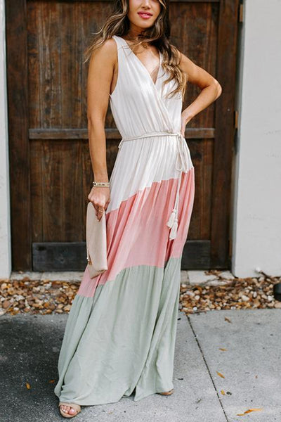 Color Block Sleeveless Maxi Dress - girlyrose.com