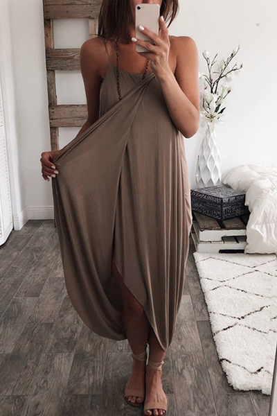 Sexy Solid Patchwork Spaghetti Strap Irregular Dress Dresses