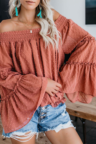 Fashion Elegant Solid Patchwork Stringy Selvedge Off the Shoulder Tops