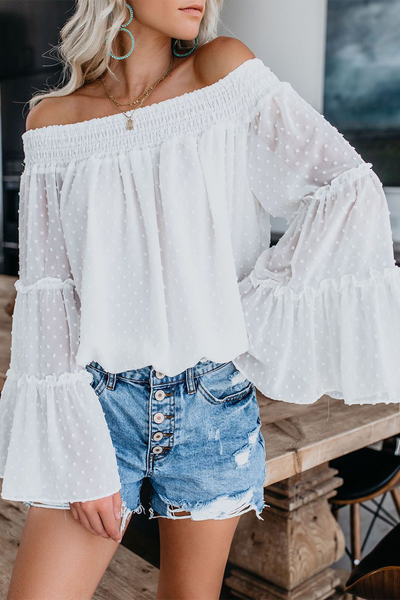 Fashion Elegant Solid Patchwork Stringy Selvedge Off the Shoulder Tops