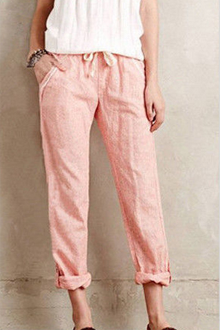 Casual Solid Patchwork Draw String Capris Bottoms