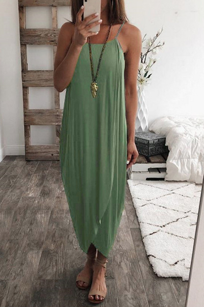 Sexy Solid Patchwork Spaghetti Strap Irregular Dress Dresses