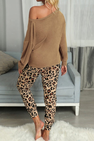 Street Leopard Patchwork Printing Asymmetrical Collar Long Sleeve Two Pieces