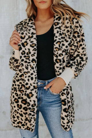 Street Leopard Printing Hooded Collar Outerwear