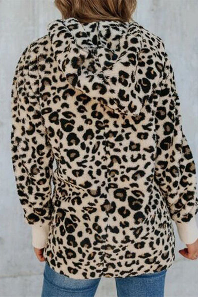 Street Leopard Printing Hooded Collar Outerwear