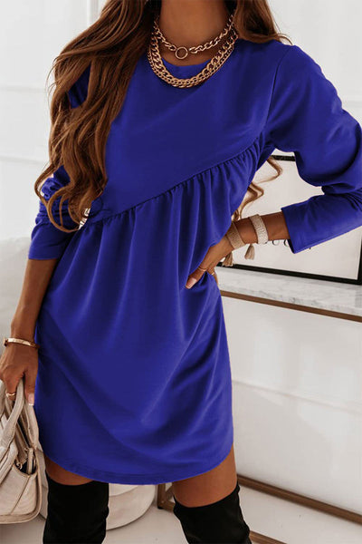 Casual Solid Fold O Neck Irregular Dress Dresses