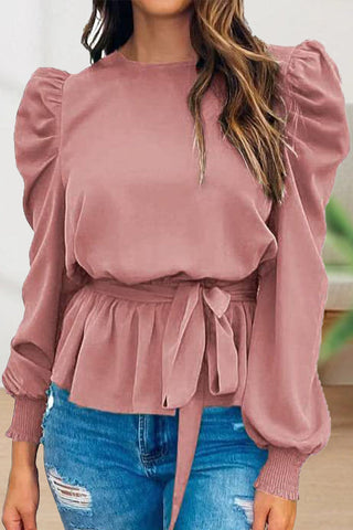 Casual Lace Frenulum Solid Color O Neck Tops(6 Colors)