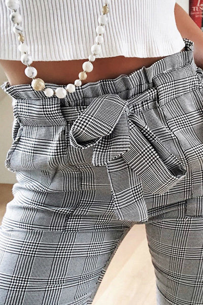 Casual Plaid Patchwork Pocket Pencil Full Print Bottoms