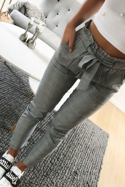 Casual Plaid Patchwork Pocket Pencil Full Print Bottoms