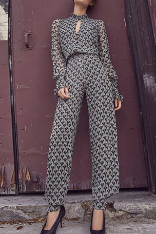 Casual Print Printing Half A Turtleneck Straight Jumpsuits