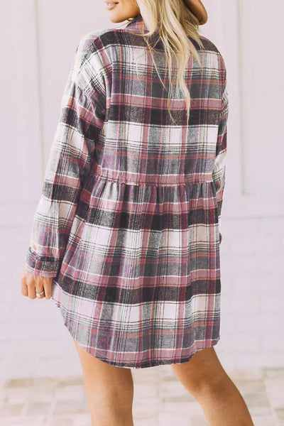 Casual Plaid Buckle Buttons Turndown Collar Blouses(5 Colors)