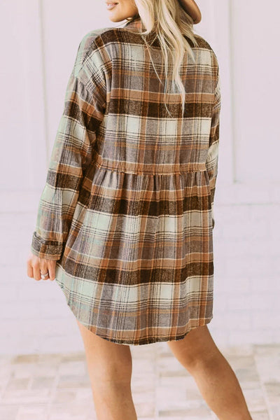 Casual Plaid Buckle Buttons Turndown Collar Blouses(5 Colors)