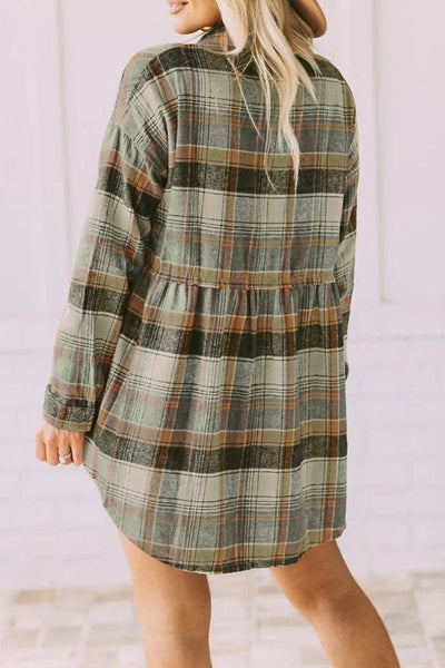 Casual Plaid Buckle Buttons Turndown Collar Blouses(5 Colors)