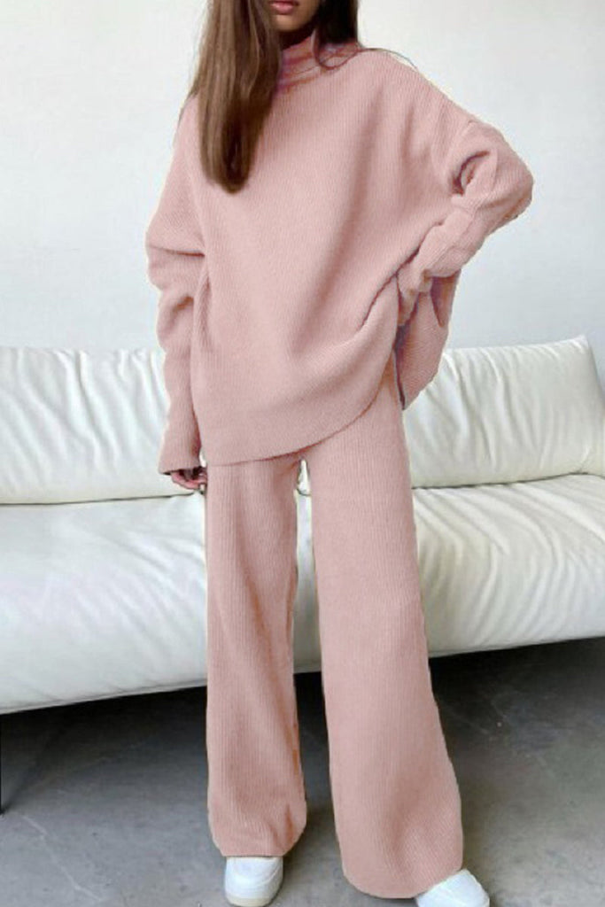 Casual Solid Patchwork Turtleneck Long Sleeve Two Pieces