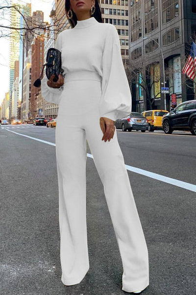 Casual Solid Color Half A Turtleneck Straight Jumpsuits(3 Colors)