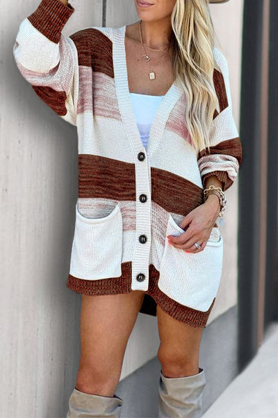 Casual Plaid Patchwork V Neck Cardigans(7 Colors)