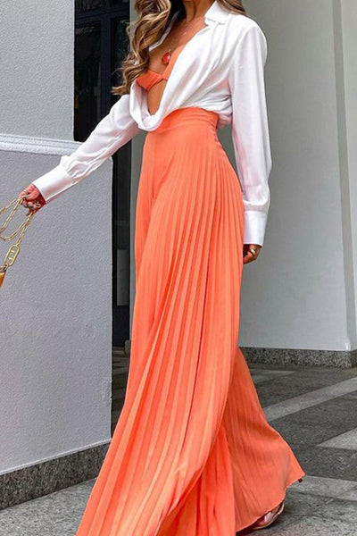 Street Solid Fold Loose High Waist Wide Leg Solid Color Bottoms