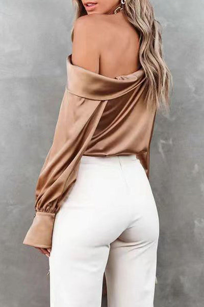 Casual Elegant Patch Solid Color Oblique Collar Blouses